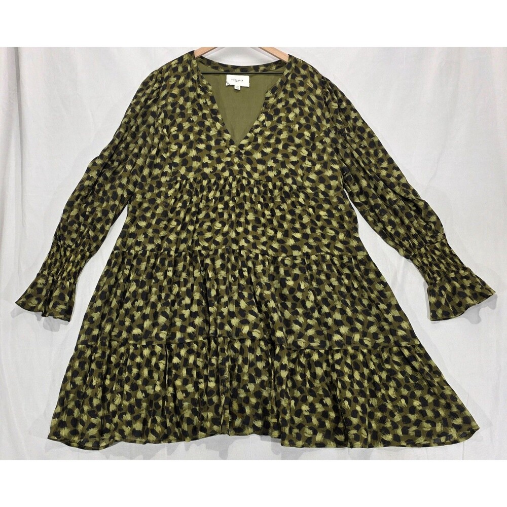 Pomander Place Tuckernuck Kenzo Dress Womens XXXL Tiered Green Print Long Sleeve